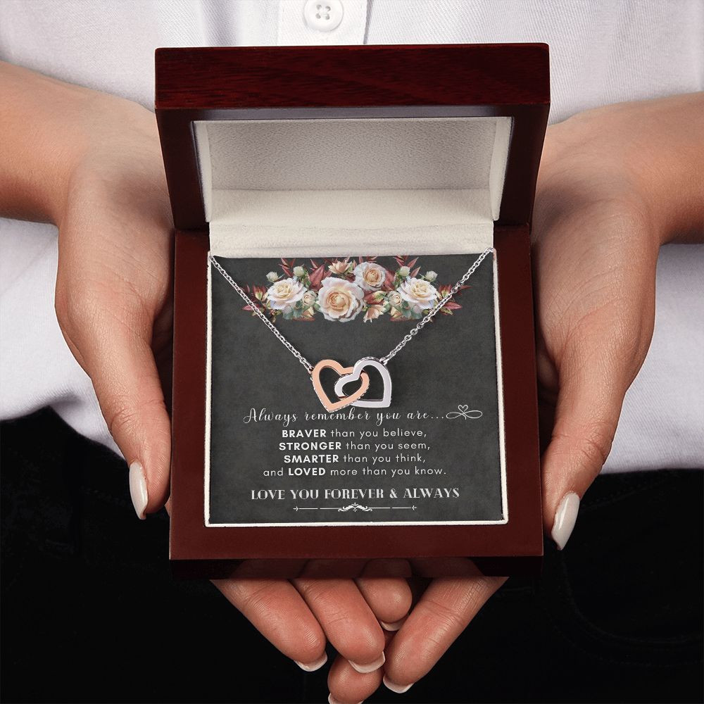 Gifts For Teen Girls - Interlocking Hearts Pendant Necklace With Mystiq Black Enclosure - ZILORRA