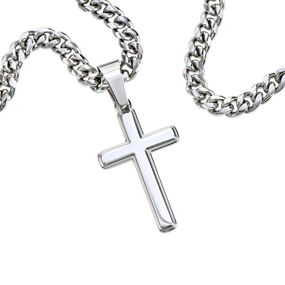To My Son Cuban Link Chain with Artisan Cross Necklace - May Worries Never Dim your Light Message card with Gift Box - ZILORRA