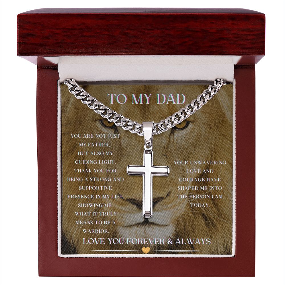To My Dad - You Are My Guiding Light - Cuban Link Chain with Engraved Cross Pendant Necklace - ZILORRA