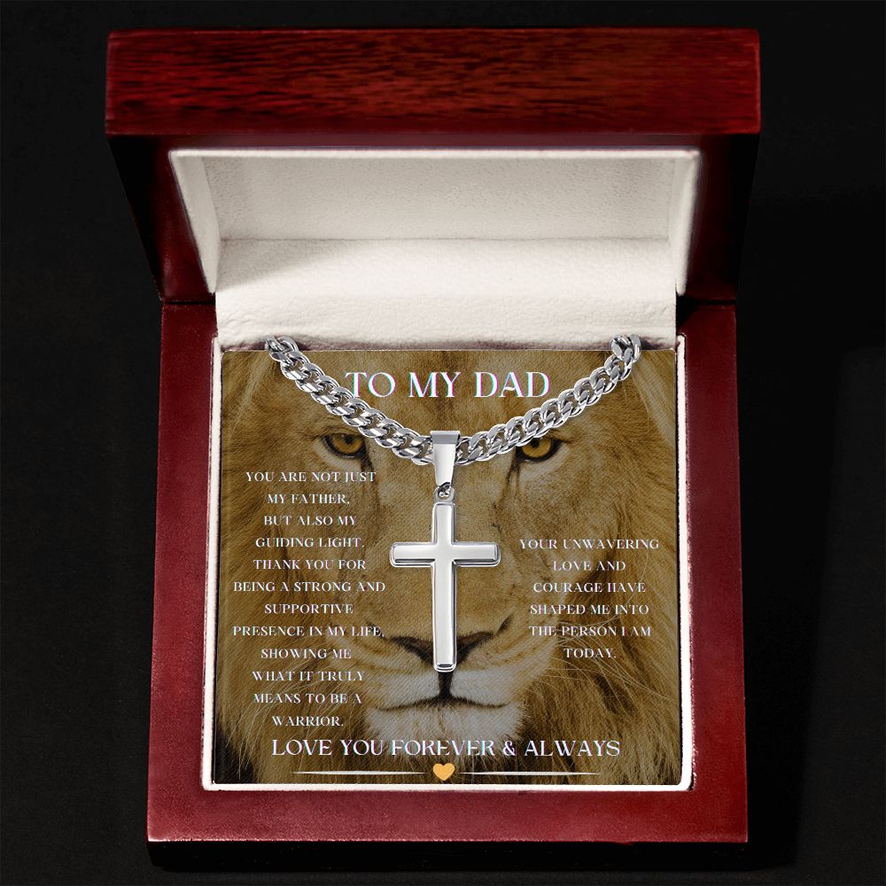 To My Dad - You Are My Guiding Light - Cuban Link Chain with Engraved Cross Pendant Necklace - ZILORRA