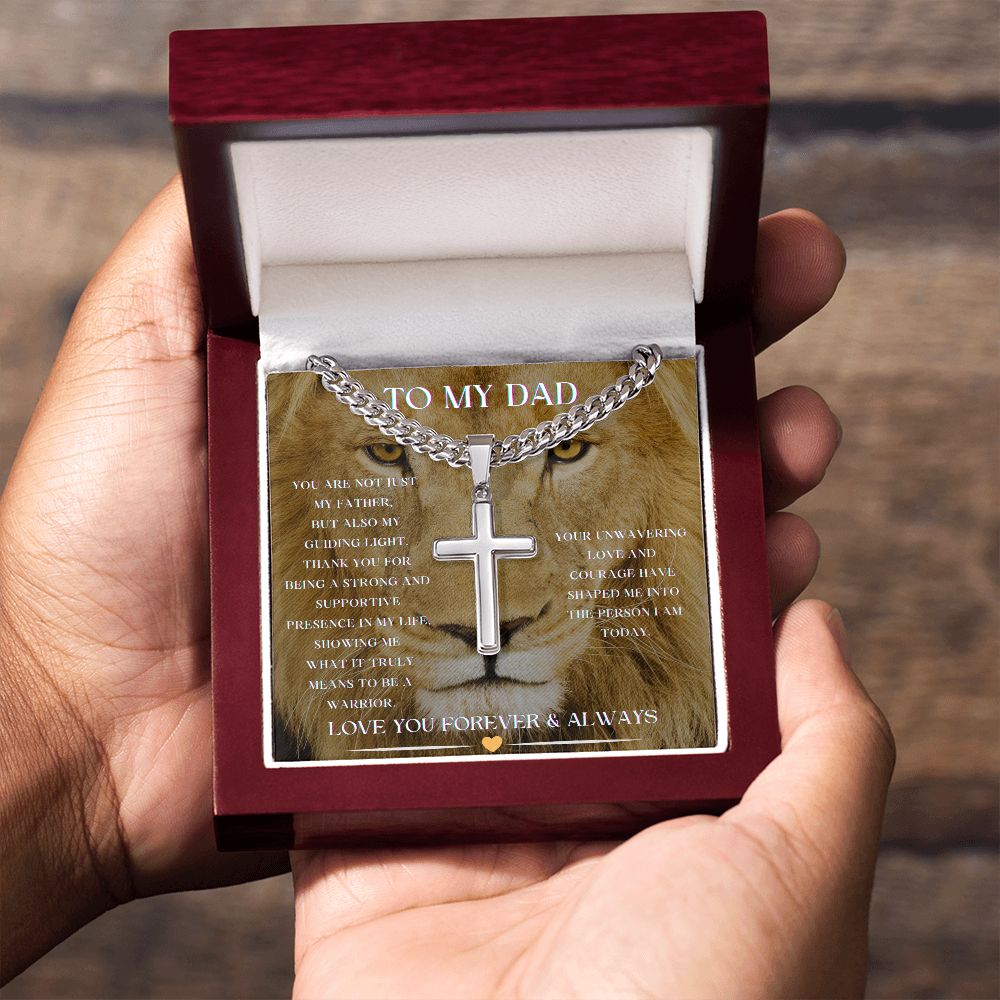 To My Dad - You Are My Guiding Light - Cuban Link Chain with Engraved Cross  Pendant Necklace