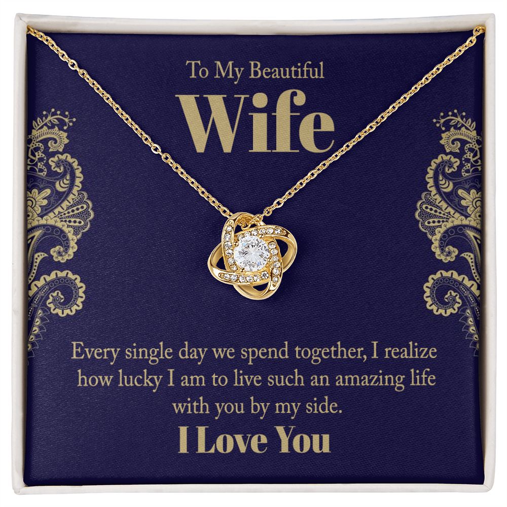 To My Beautiful Wife from Husband - Love Knot Necklace - Lucky By My Side - ZILORRA