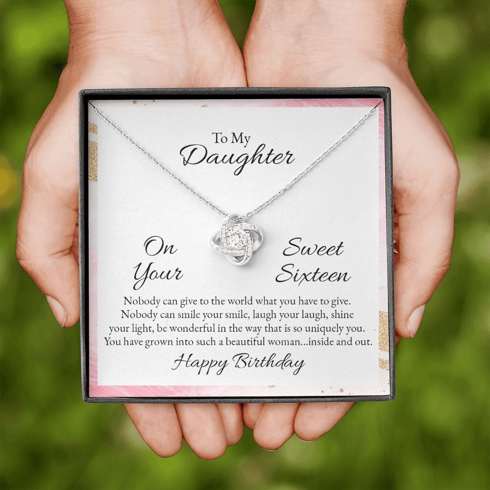 To My Daughter Sweet Sixteen Birthday Necklace - Love Knot Necklace with Message Card - ZILORRA