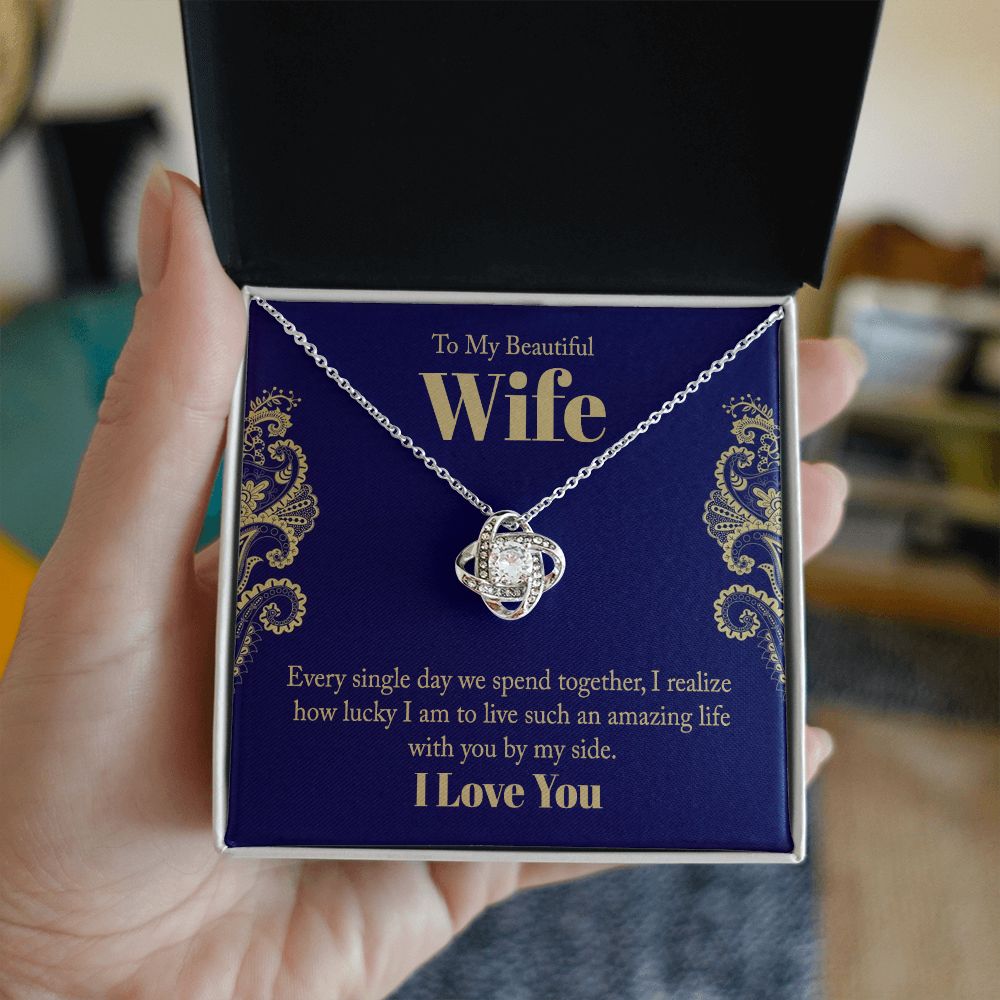 To My Beautiful Wife from Husband - Love Knot Necklace - Lucky By My Side - ZILORRA
