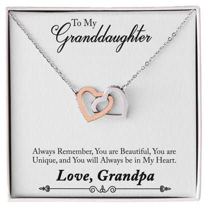 To My Granddaughter  You are Unique From Grandpa - Interlocking Hearts Pendant Necklace - ZILORRA