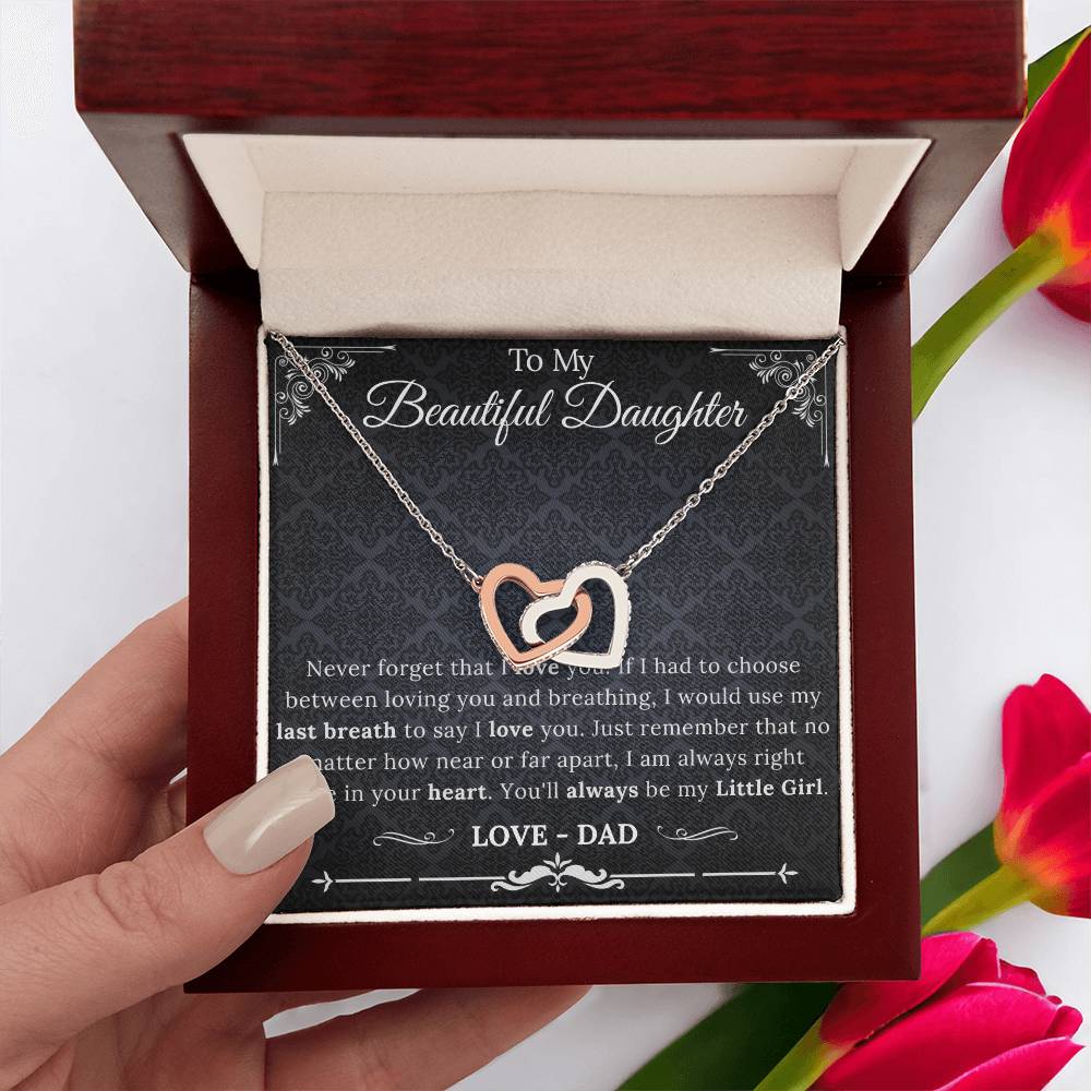 Christmas Gifts for Daughter -  To My Beautiful Daughter You'll always be my little girl - Interlocking Hearts Necklace