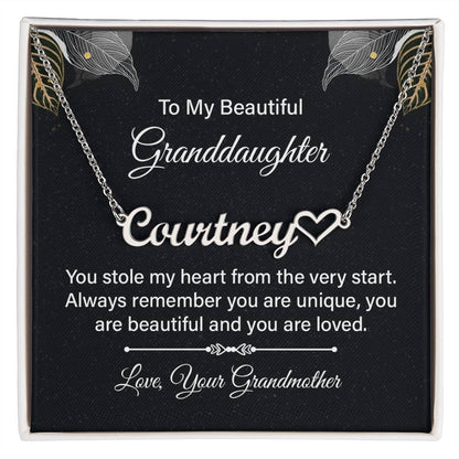 To My Beautiful Granddaughter from Grandma - Custom Heart Name Necklace - ZILORRA