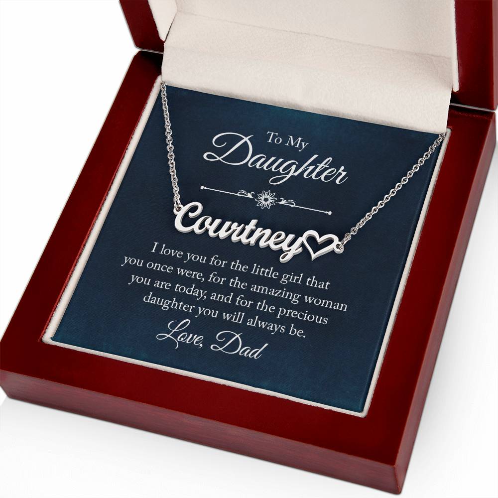 To My Daughter From Dad - Custom Heart Name Necklace - ZILORRA