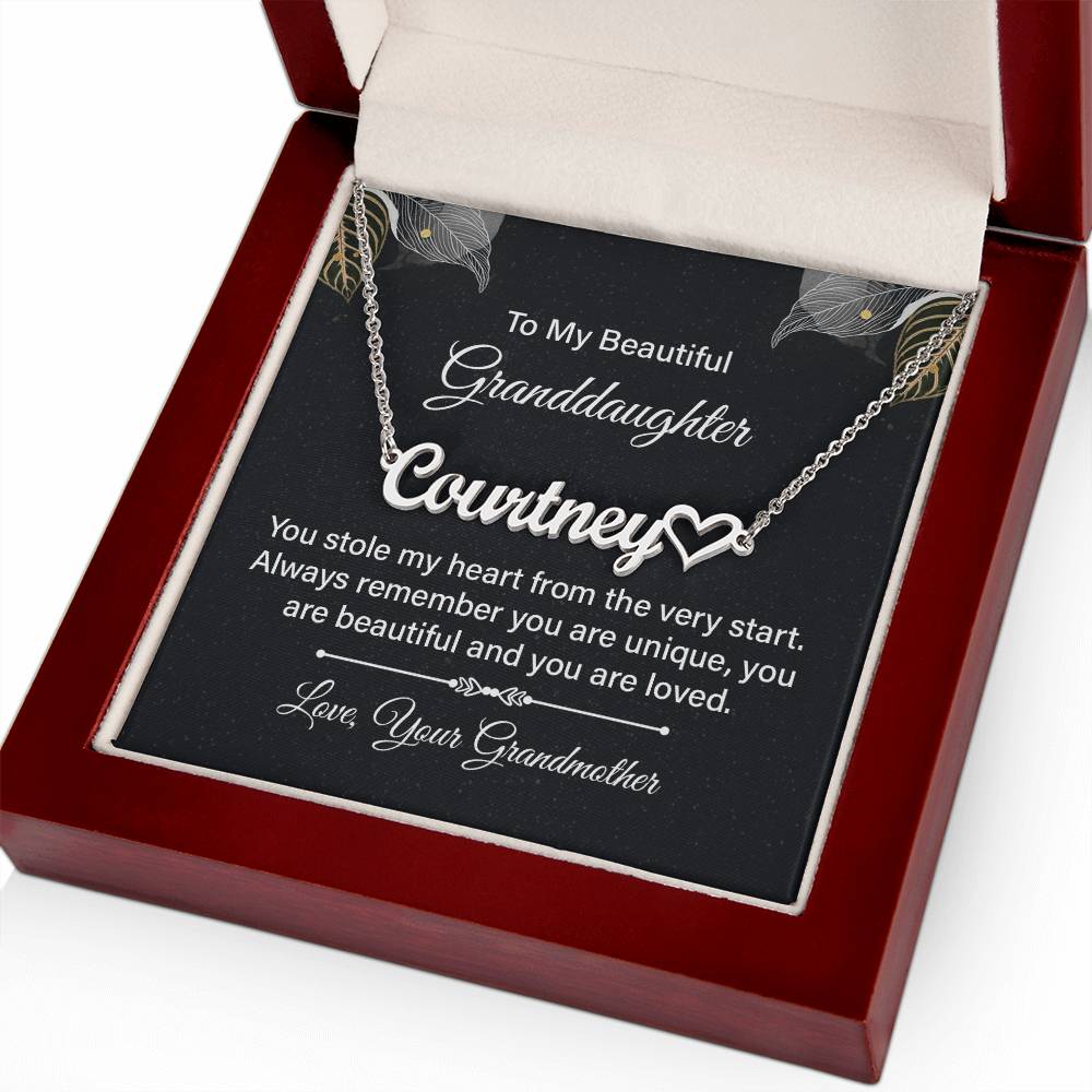 To My Beautiful Granddaughter from Grandma - Custom Heart Name Necklace - ZILORRA