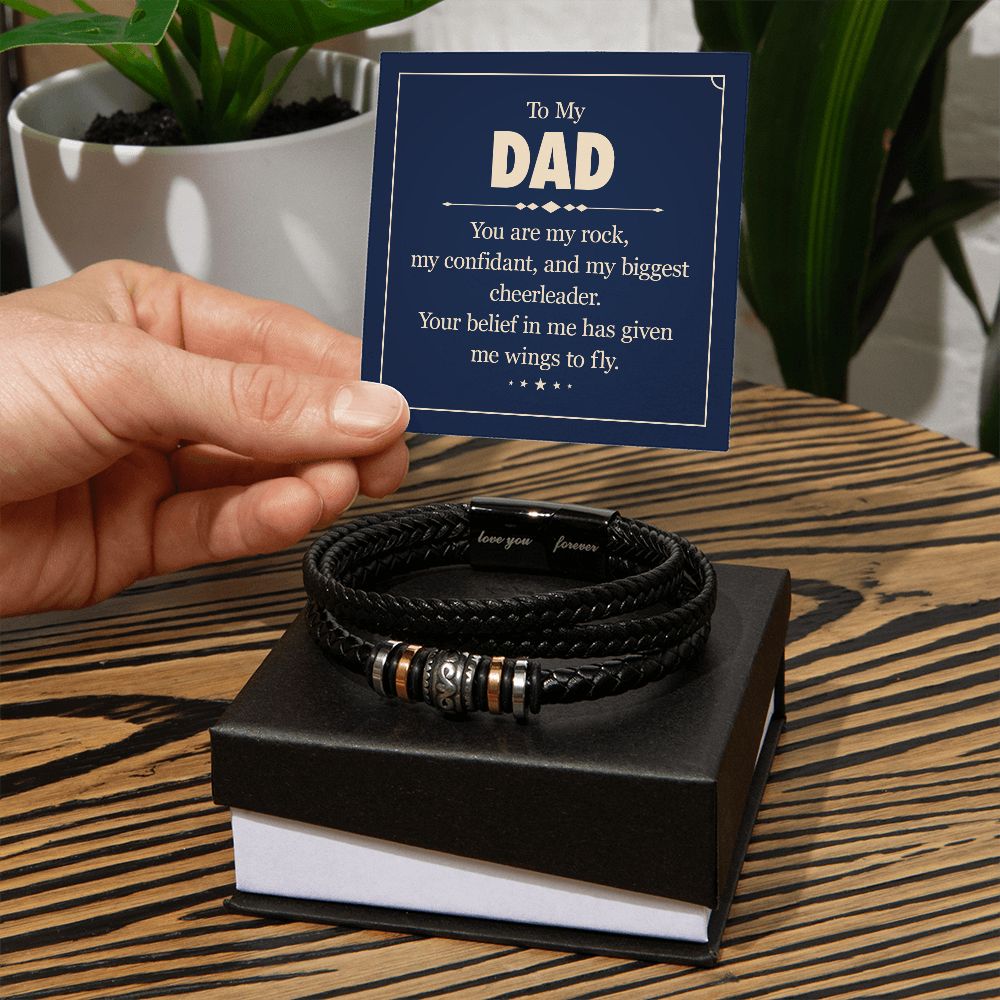 To My Dad Leather Bracelet - Men's Forever Love Bracelet - You're My Rock - ZILORRA