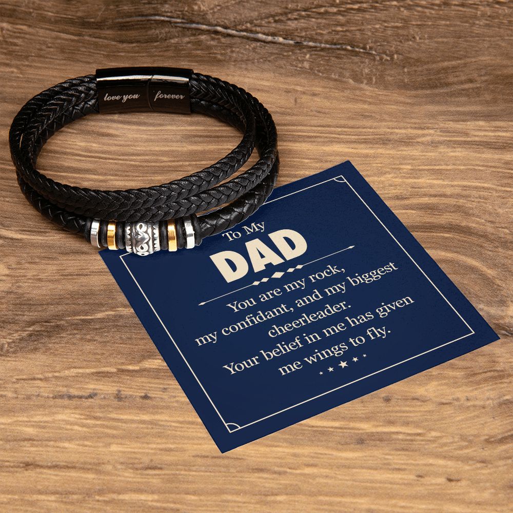 To My Dad Leather Bracelet - Men's Forever Love Bracelet - You're My Rock - ZILORRA