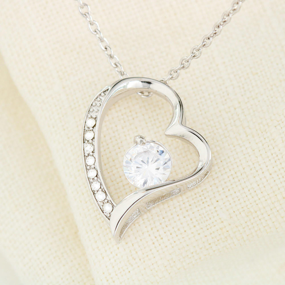To My Beautiful Daughter from Dad - Forever Love Heart Pendant 14K White Gold Necklace Matrix Black Enclosure - ZILORRA