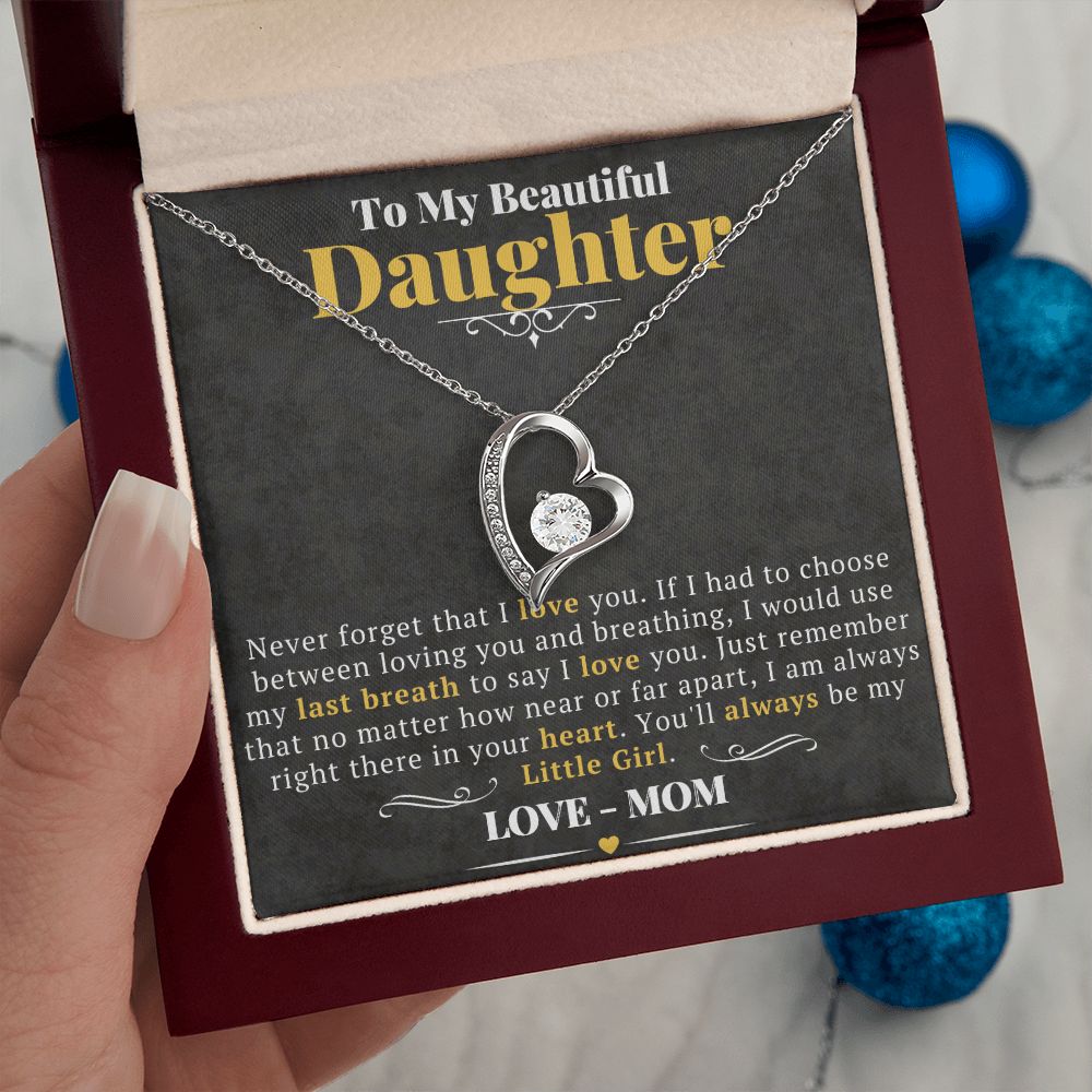 Daughter Gifts From Mom: Forever Love Necklace with Mysterious Black Message Card Enclosure - ZILORRA