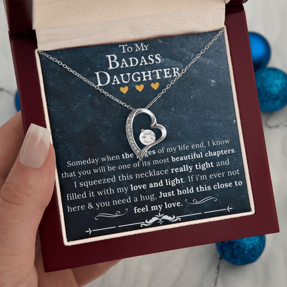 To My Badass Daughter - Forever Love Heart Pendant Necklace DBB - ZILORRA