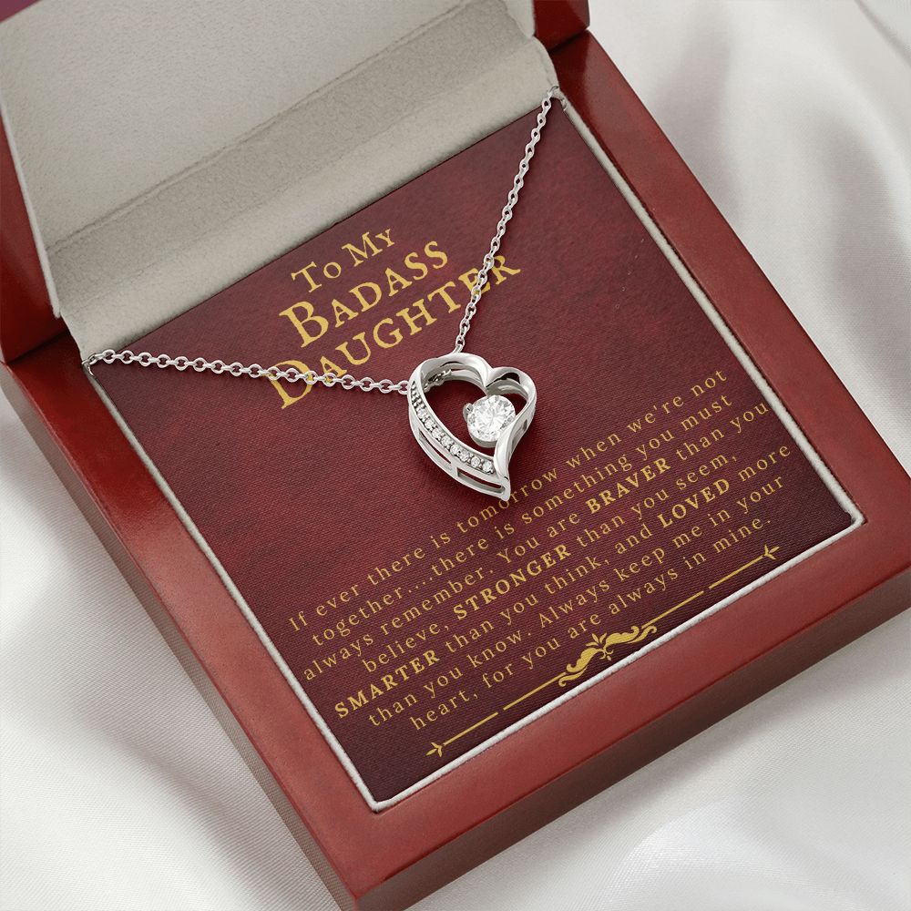 To My Badass Daughter Necklace - Forever Love 14K White Gold CZ Heart Pendant Necklace - ZILORRA