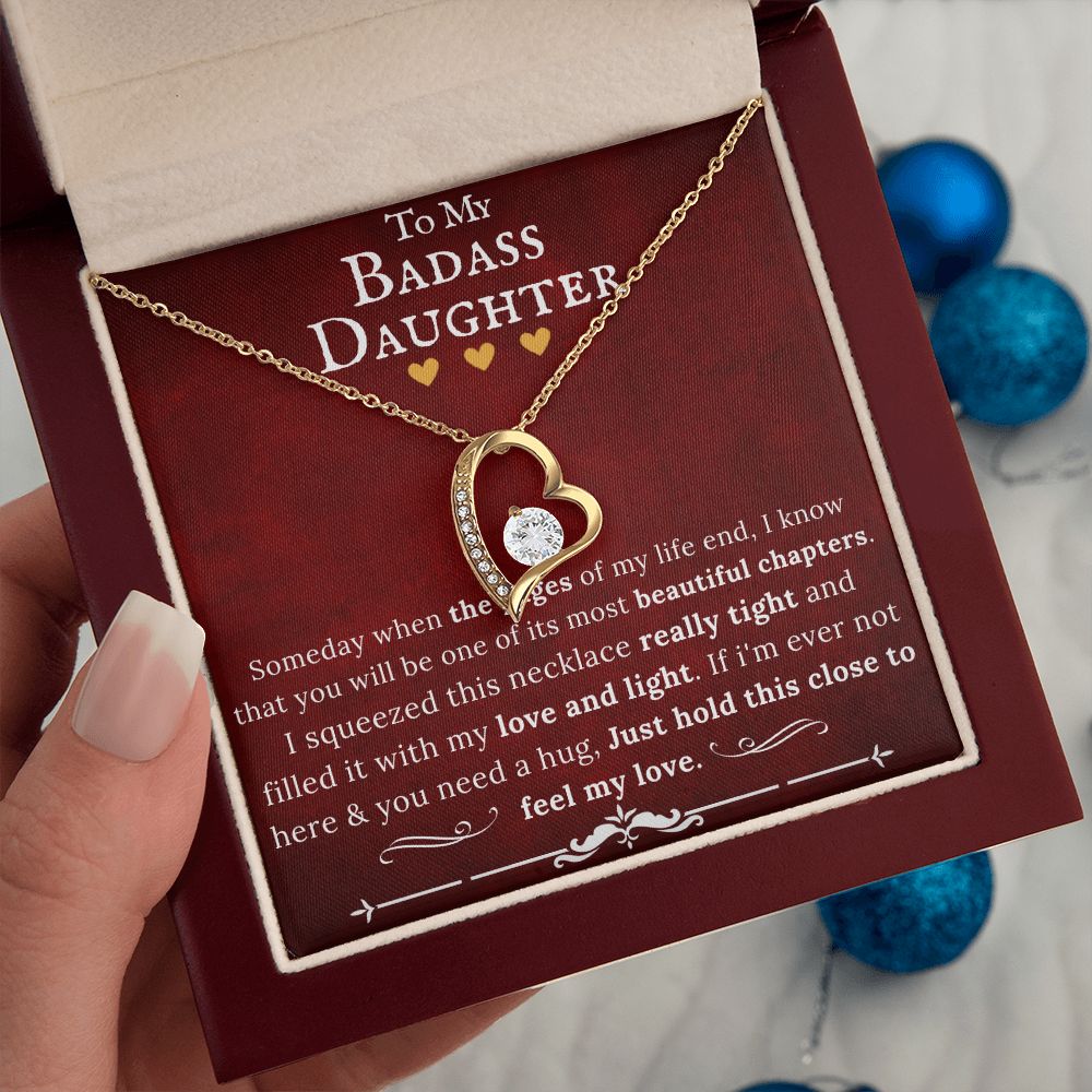 To My Badass Daughter - Forever Love Heart Pendant Necklace RB - ZILORRA