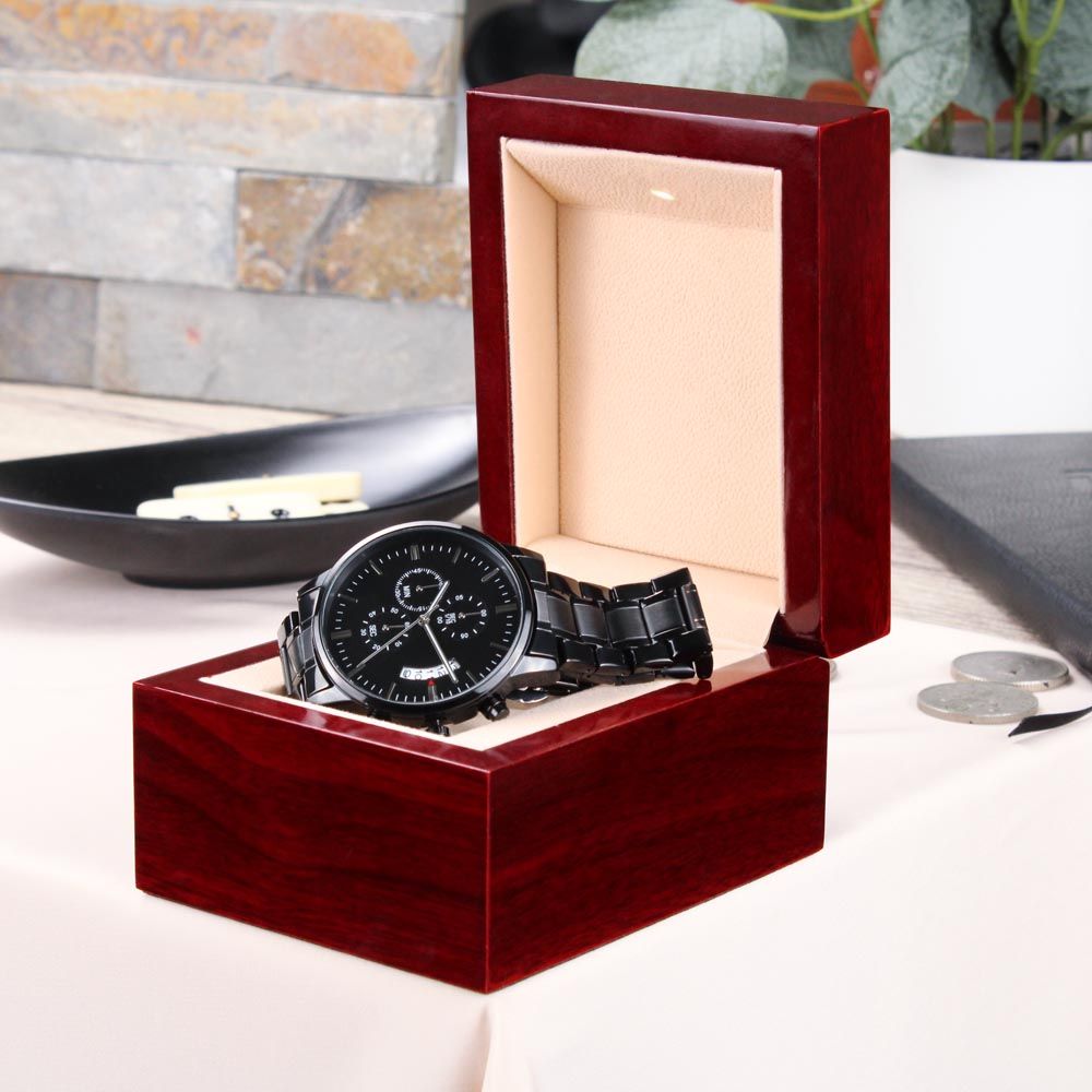 To My Son From Mom - Engraved Black Chronograph Watch - ZILORRA
