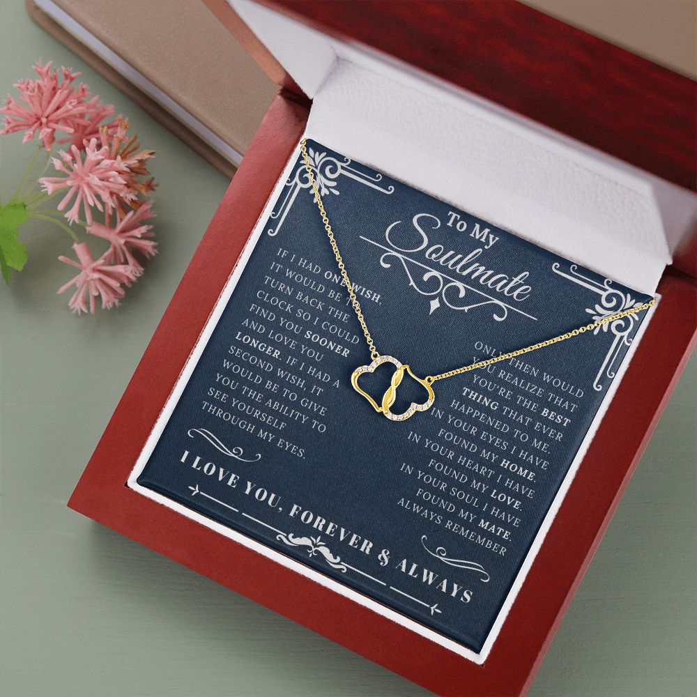 Soulmate Gift - Everlasting Interlocking Hearts Necklace - 10K Solid Yellow Gold With LED Luxury Box - ZILORRA