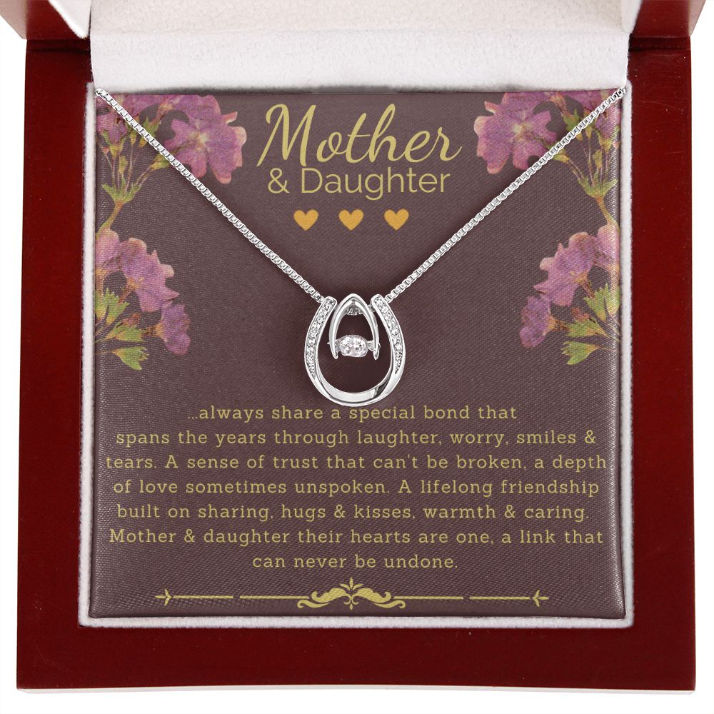 Mother and Daughter Necklace - Hearts As One - Lucky Horseshoe Necklace With Dancing Cubic Zirconia - ZILORRA