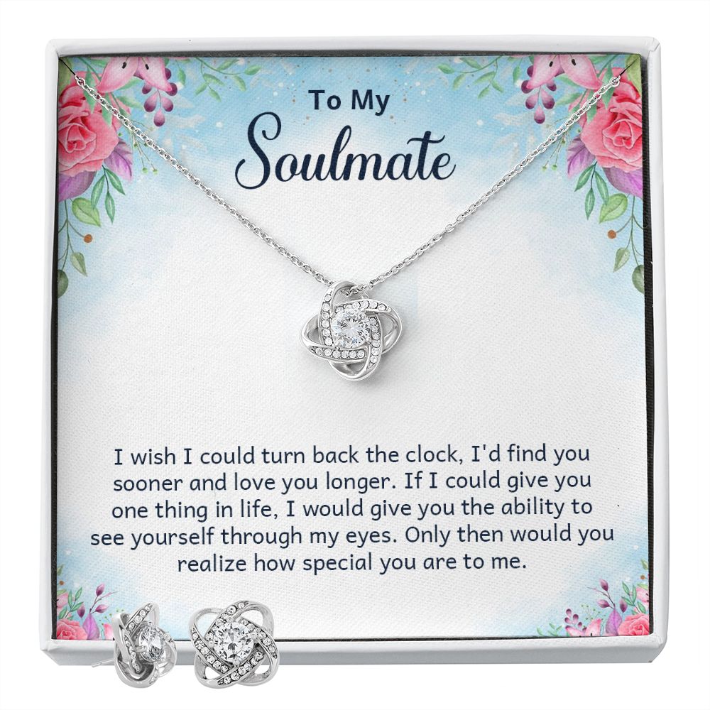 To My Soulmate One Wish Love Knot Necklace With Earrings 14K White Gold - ZILORRA