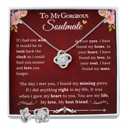 To My Gorgeous Soulmate - Love Knot Necklace & Earrings Gift Set RBF - ZILORRA