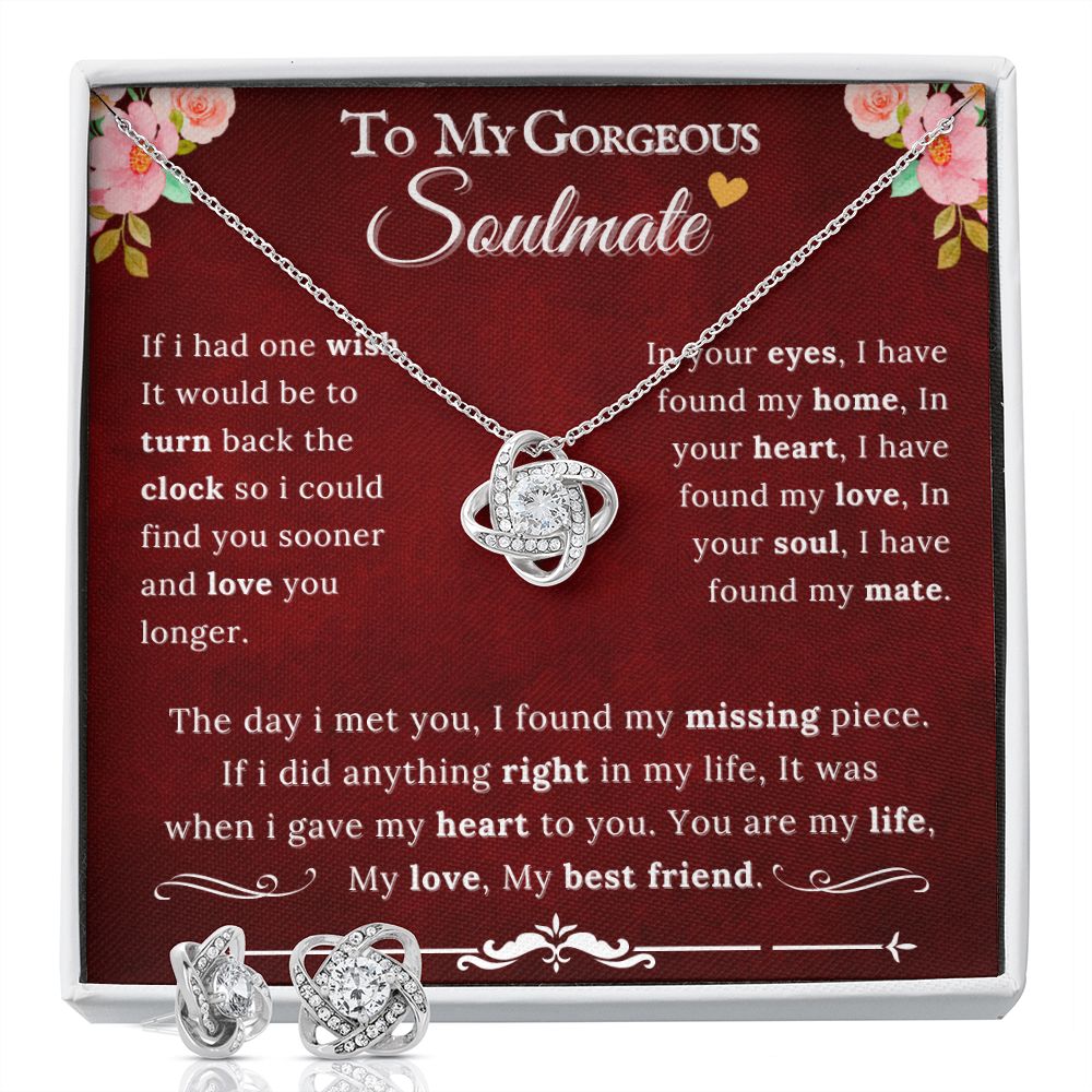 To My Gorgeous Soulmate - Love Knot Necklace & Earrings Gift Set RBF - ZILORRA