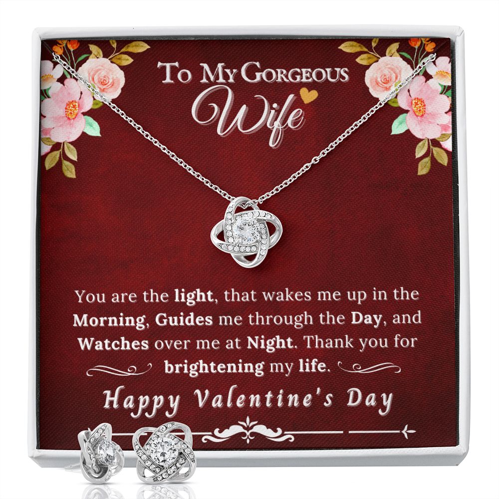 To My Gorgeous Wife - Love Knot Necklace & Earring Valentines Gift Set RBF - ZILORRA
