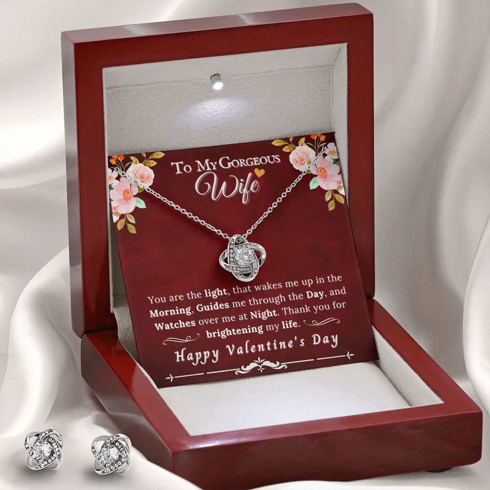 To My Gorgeous Wife - Love Knot Necklace & Earring Valentines Gift Set RBF - ZILORRA