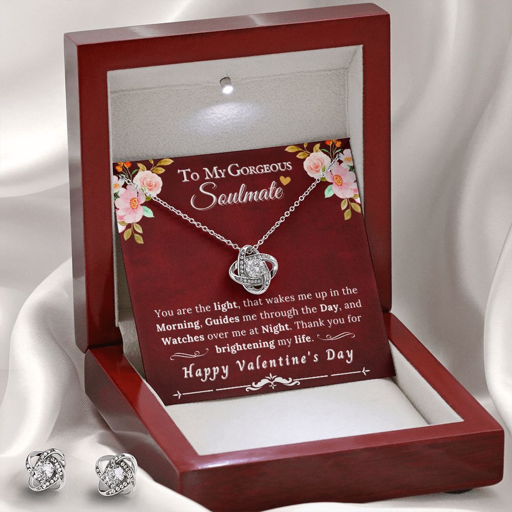 To My Gorgeous Soulmate - Love Knot Necklace & Earring Valentines Gift Set RBF - ZILORRA