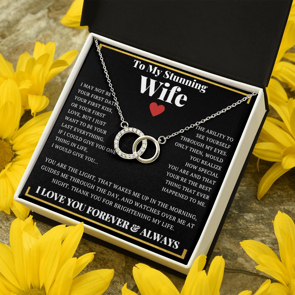 To My Stunning Wife Interlocking Circle Perfect Pair CZ Necklace - ZILORRA