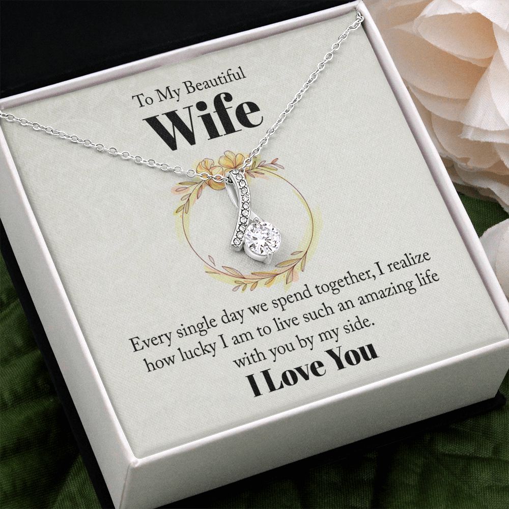 To My Beautiful Wife Lucky By My Side - Crystal Eye Pendant Necklace - ZILORRA