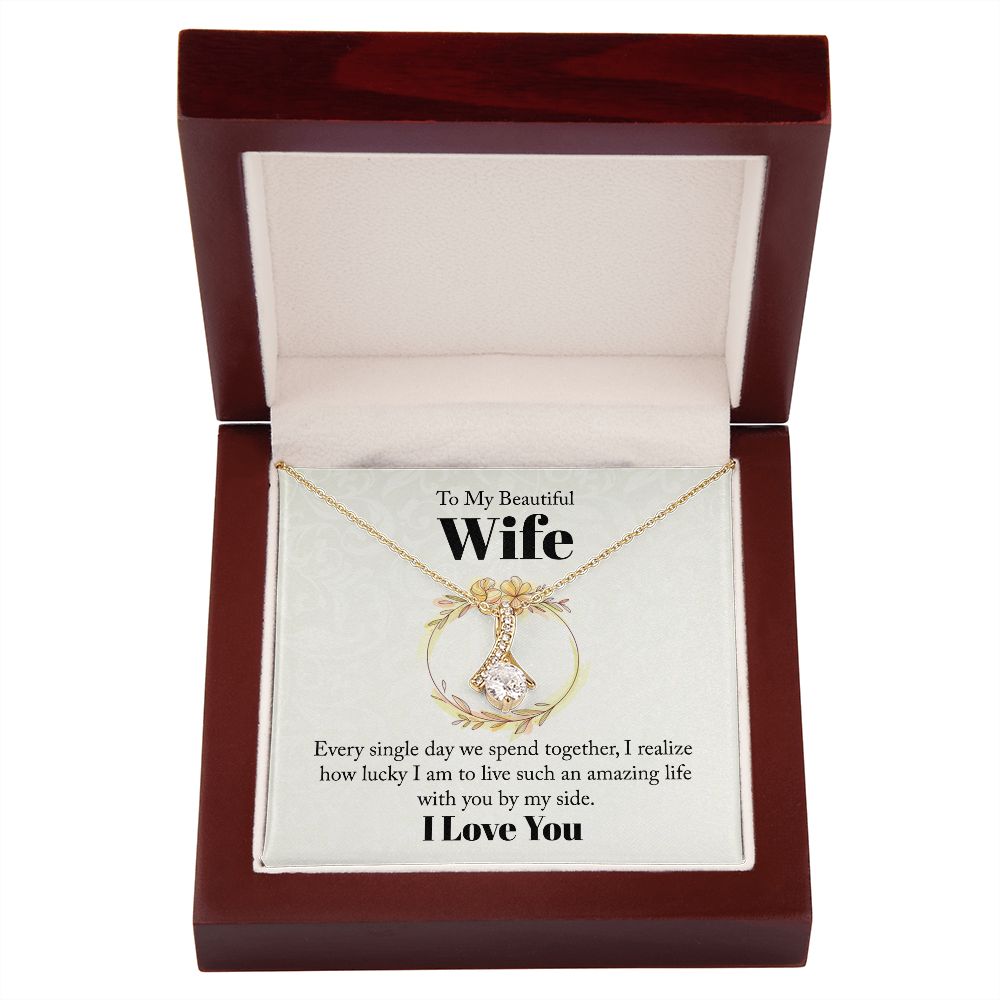 To My Beautiful Wife Lucky By My Side - Crystal Eye Pendant Necklace - ZILORRA