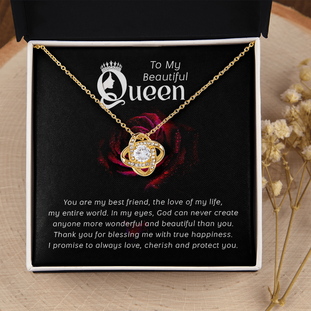 To My Beautiful Queen Love Knot Necklace 14K White Gold 18K Yellow Gold - ZILORRA