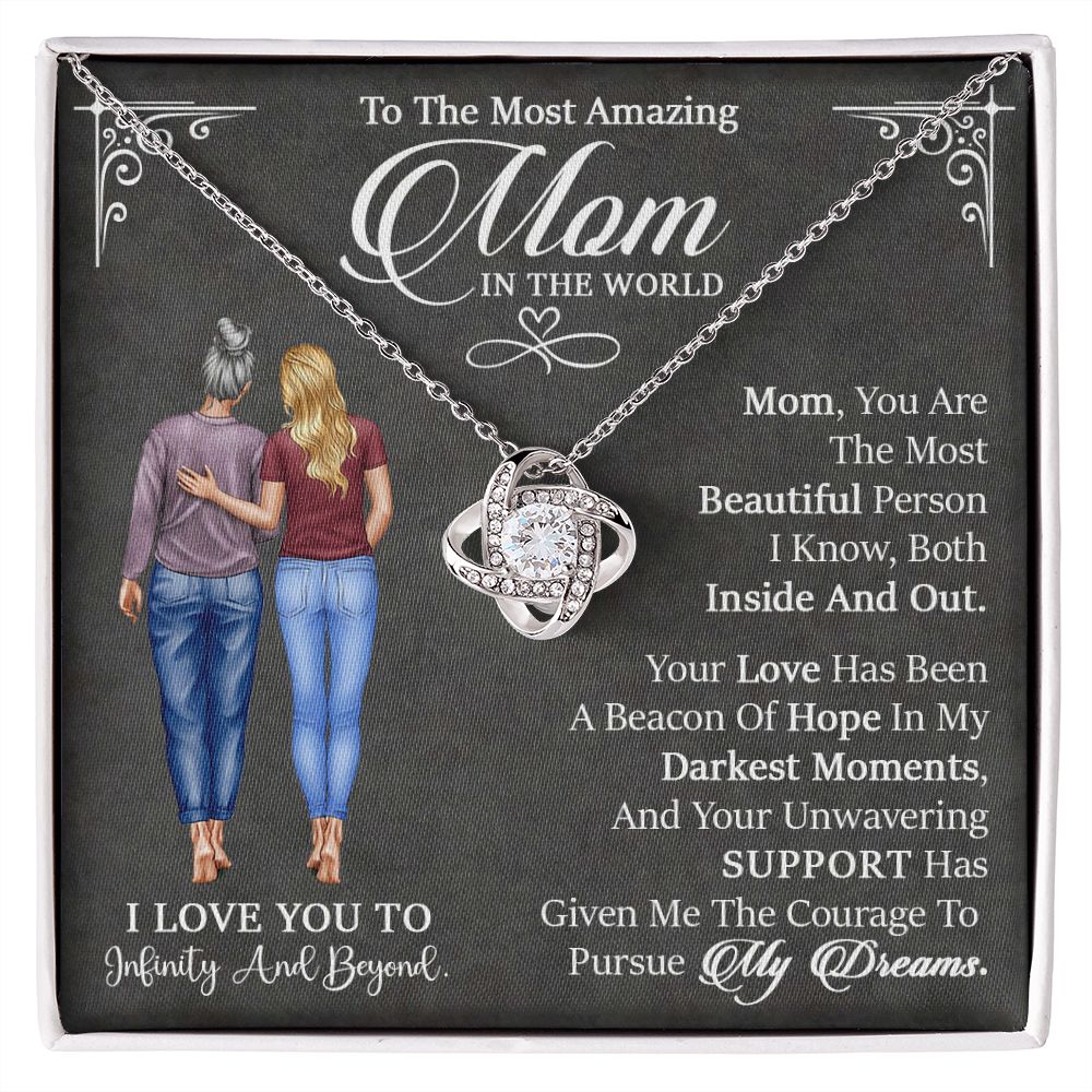 Mom Necklace From Daughter - Love Knot Necklace Mystery Black Message Card Enclosure - ZILORRA