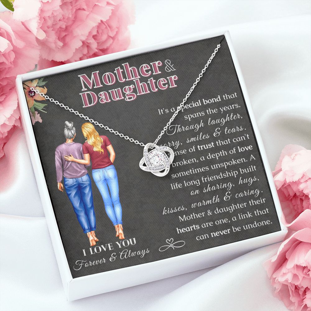 Mother and Daughter Necklace - Love Knot Pendant Necklace 14K White Gold - ZILORRA