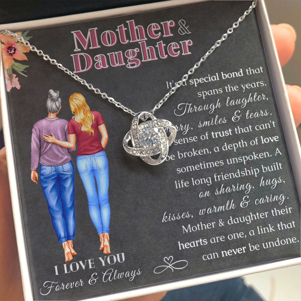 Mother and Daughter Necklace - Love Knot Pendant Necklace 14K White Gold - ZILORRA