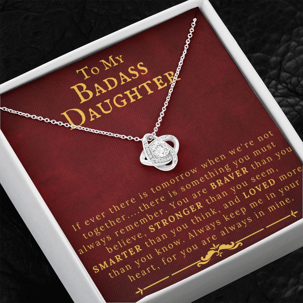 To My Badass Daughter Necklace - Love Knot 14K White Gold CZ Pendant Necklace - ZILORRA