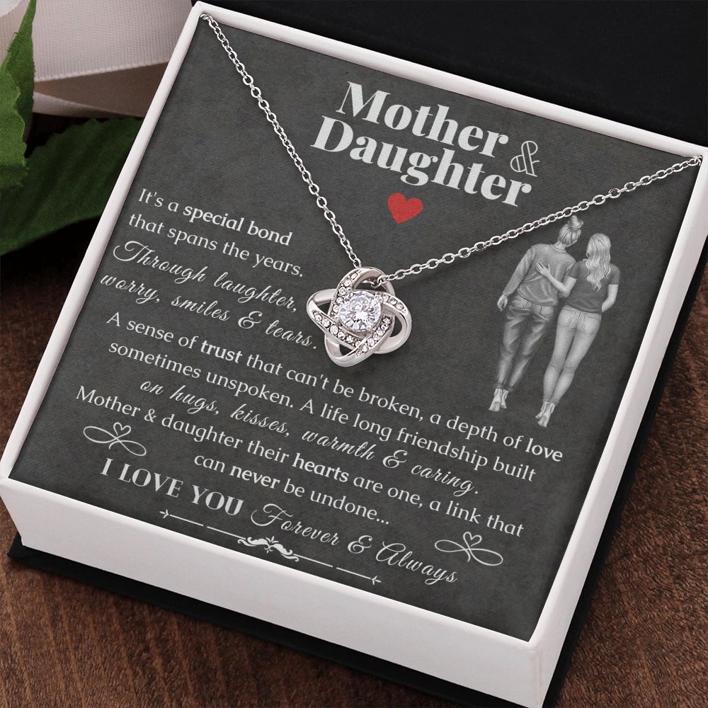 Mother and Daughter Gift - Love Knot Pendant Necklace With Black Enclosure - ZILORRA