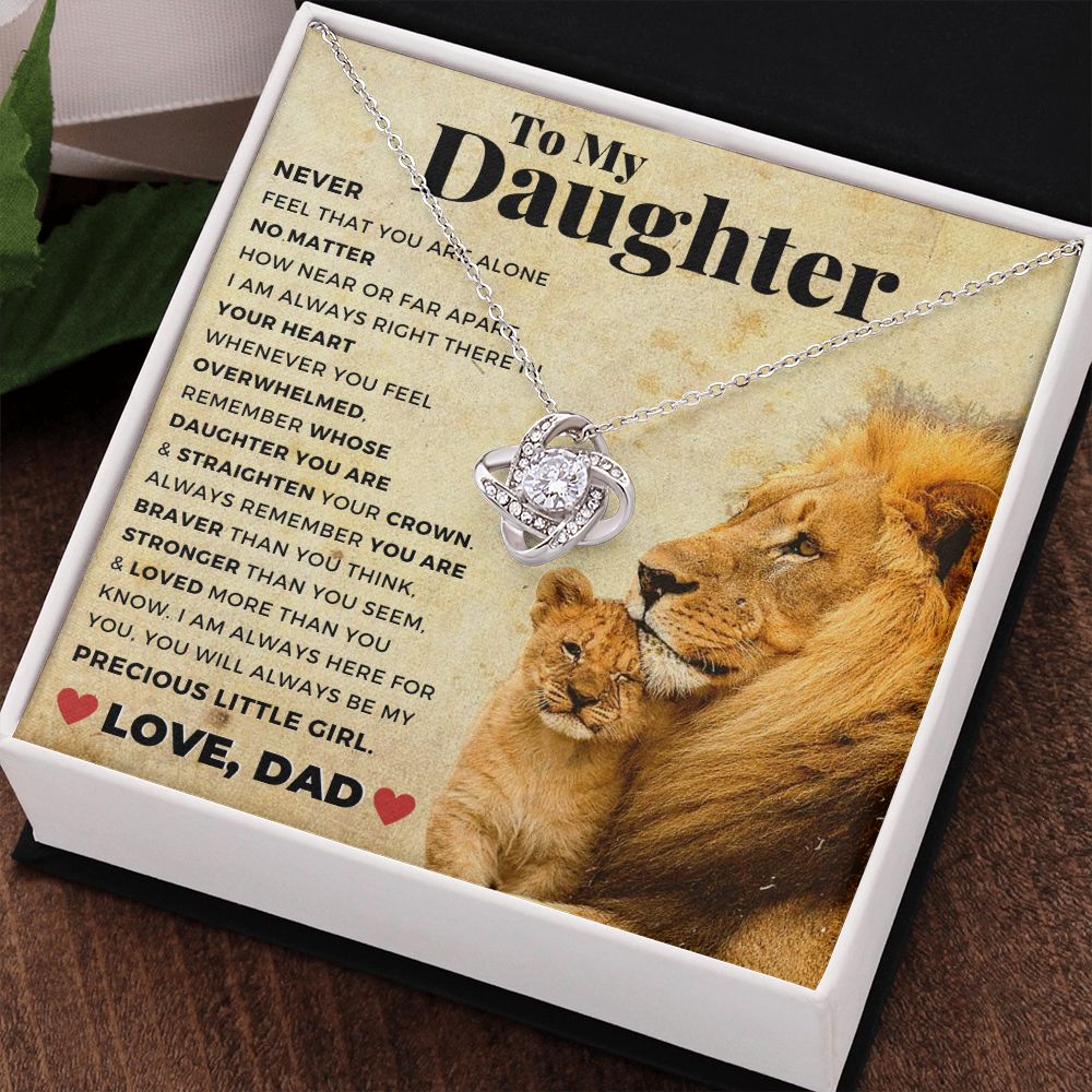 To My Daughter From Dad Precious Little Girl Love Knot CZ Pendant Necklace - ZILORRA