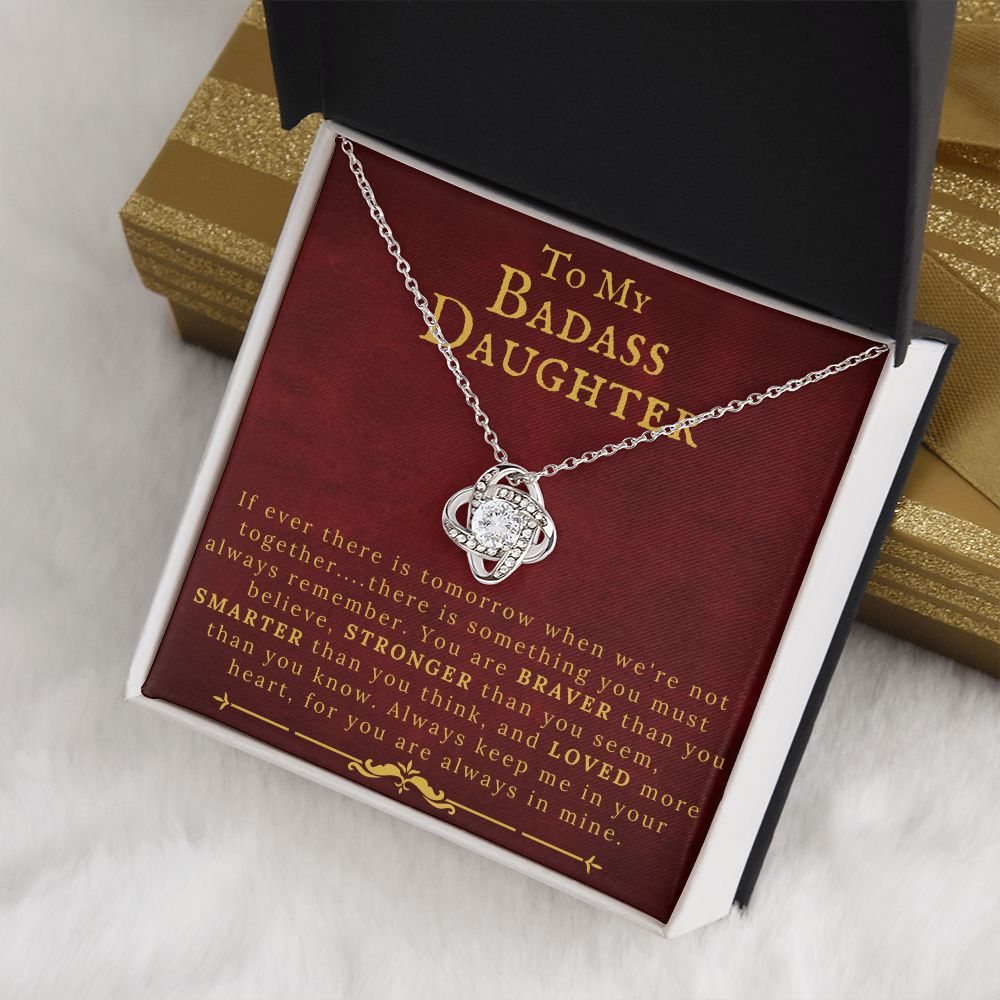 To My Badass Daughter Necklace - Love Knot 14K White Gold CZ Pendant Necklace - ZILORRA