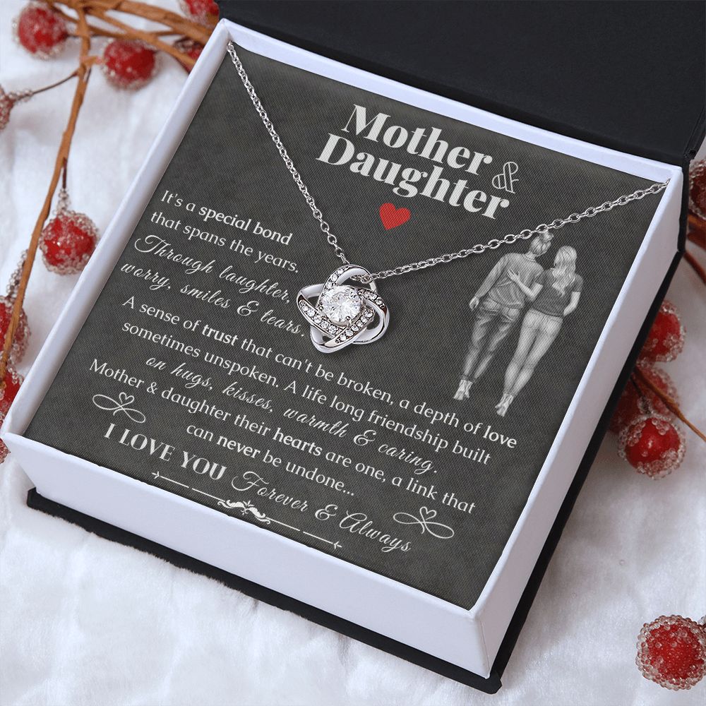 Mother and Daughter Gift - Love Knot Pendant Necklace With Black Enclosure - ZILORRA