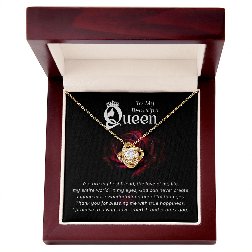 To My Beautiful Queen Love Knot Necklace 14K White Gold 18K Yellow Gold - ZILORRA