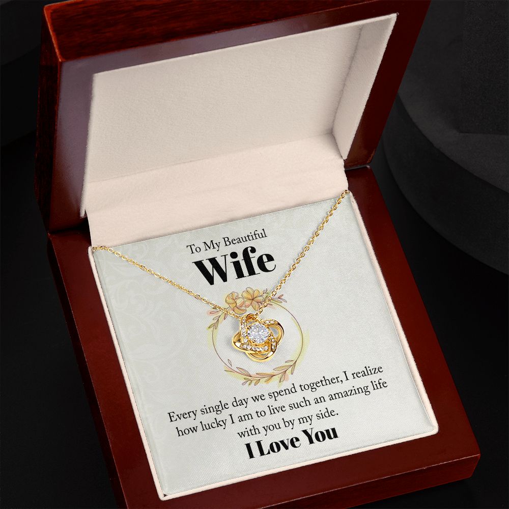 To My Beautiful Wife Lucky By My Side - Love Knot Necklace - ZILORRA