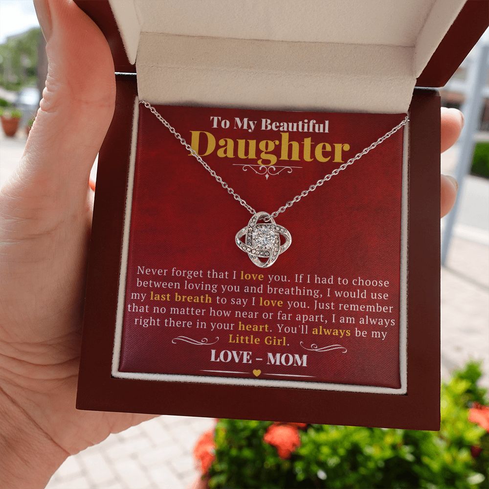 Daughter Gifts From Mom: Love Knot Necklace with Glowing Red Message Card Enclosure - ZILORRA