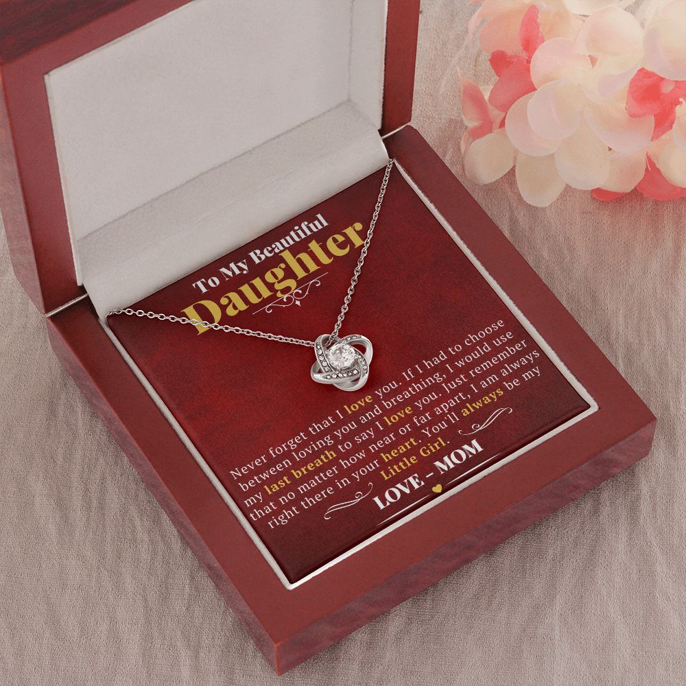 Daughter Gifts From Mom: Love Knot Necklace with Glowing Red Message Card Enclosure - ZILORRA