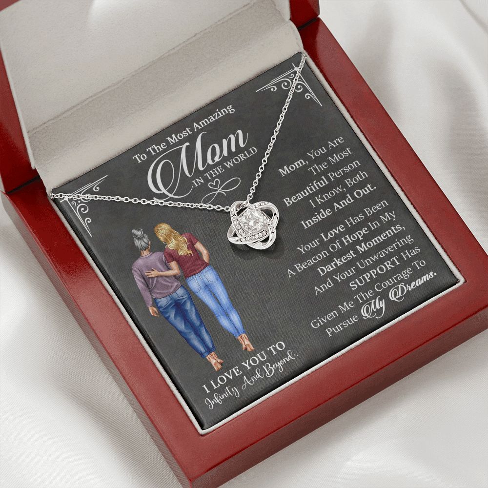 Mom Necklace From Daughter - Love Knot Necklace Mystery Black Message Card Enclosure - ZILORRA