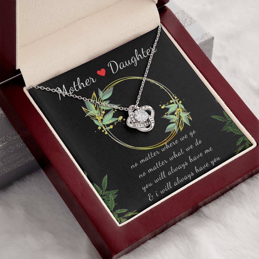 Mother Daughter Necklace: Love Knot Pendant Necklace Majestic Black Enclosure - ZILORRA