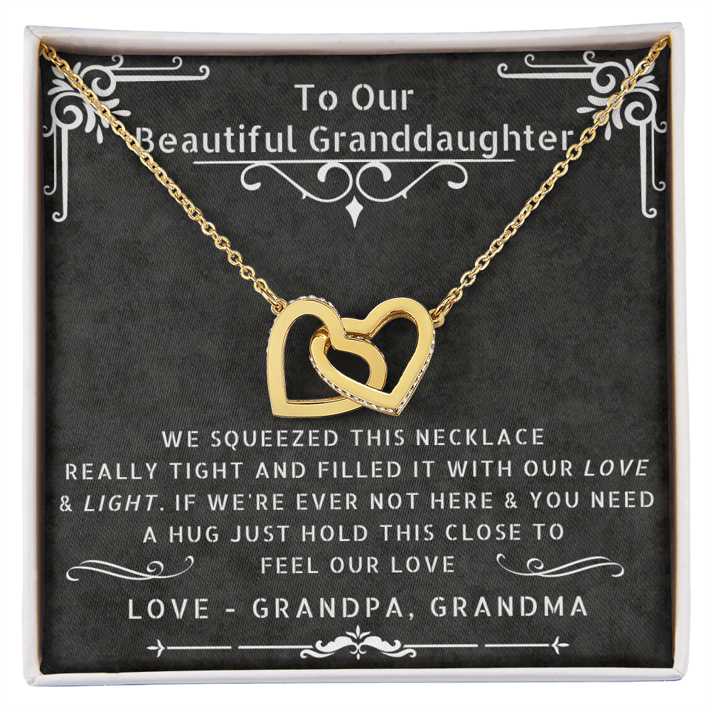 To Our Beautiful Granddaughter From Grandpa & Grandma - Love & Light Interlocking Hearts Necklace 14K White Gold 18K Yellow Gold CZ BB - ZILORRA