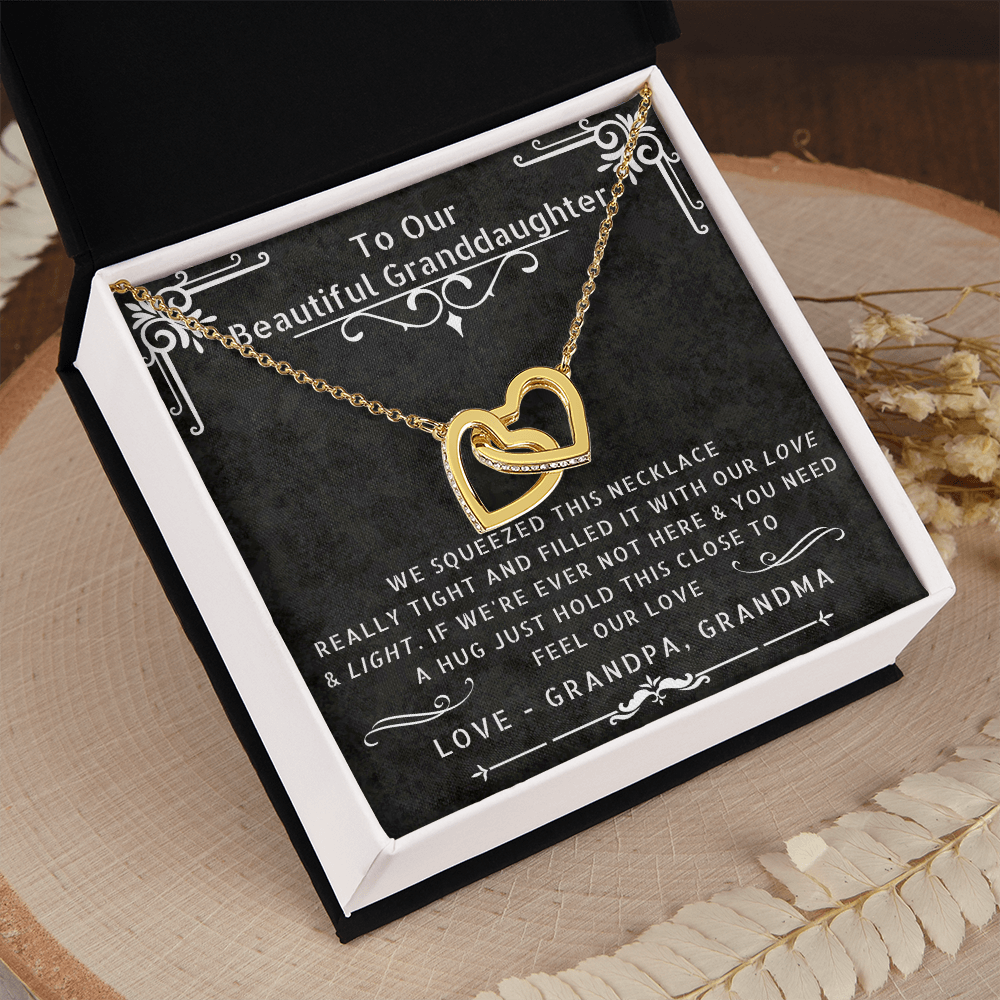 To Our Beautiful Granddaughter From Grandpa & Grandma - Love & Light Interlocking Hearts Necklace 14K White Gold 18K Yellow Gold CZ BB - ZILORRA