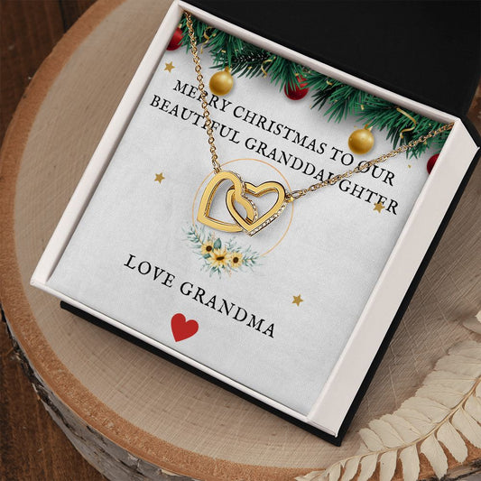 Merry Christmas To Our Beautiful Granddaughter From Grandma - Interlocking Hearts Necklace - ZILORRA